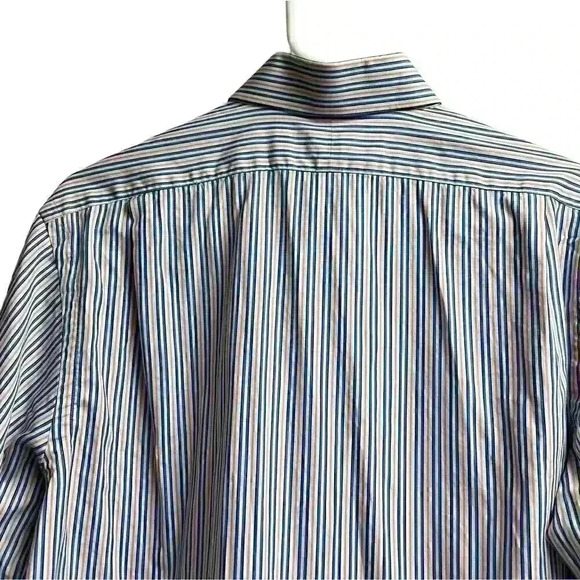 Polo by Ralph Lauren Cotton Orange Blue White Striped Long Sleeve Button Up - Picture 4 of 7